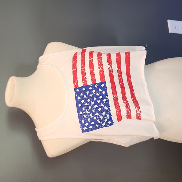 🎉🇺🇸 American Flag Print Crop Tank Top Y2K - Picture 2 of 2